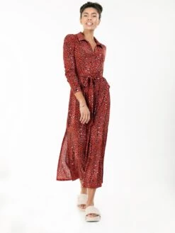 Jolie Moi Dora Floral Maxi Shirt Dress, Red Animal -Miha Dresses Shop D091 RedAnimal 5