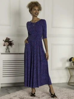 Dorothy 3/4 Sleeve Maxi Dress, Blue Animal -Miha Dresses Shop DL 162 7 BlueAnimal 2 R Web