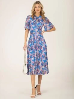 Jolie Moi Danika Keyhole Neck Mesh Dress, Royal Multi -Miha Dresses Shop DL 2389 RoyalMulti 6