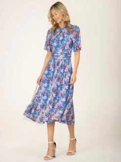 Jolie Moi Danika Keyhole Neck Mesh Dress, Royal Multi -Miha Dresses Shop DL 2389 RoyalMulti 7