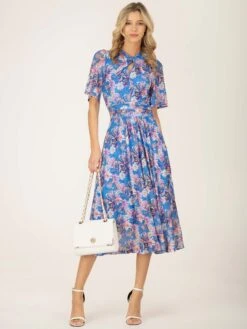 Jolie Moi Danika Keyhole Neck Mesh Dress, Royal Multi -Miha Dresses Shop DL 2389 RoyalMulti 8