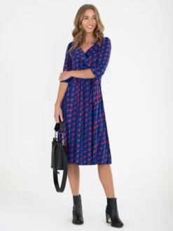 Print Wrap Shirt Jersey Dress , Royal Multi