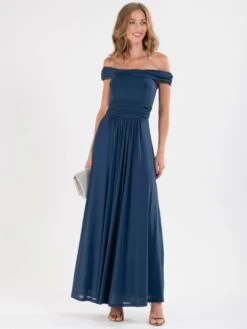 Bardot Neck Mesh Maxi Dress, Stormy Blue
