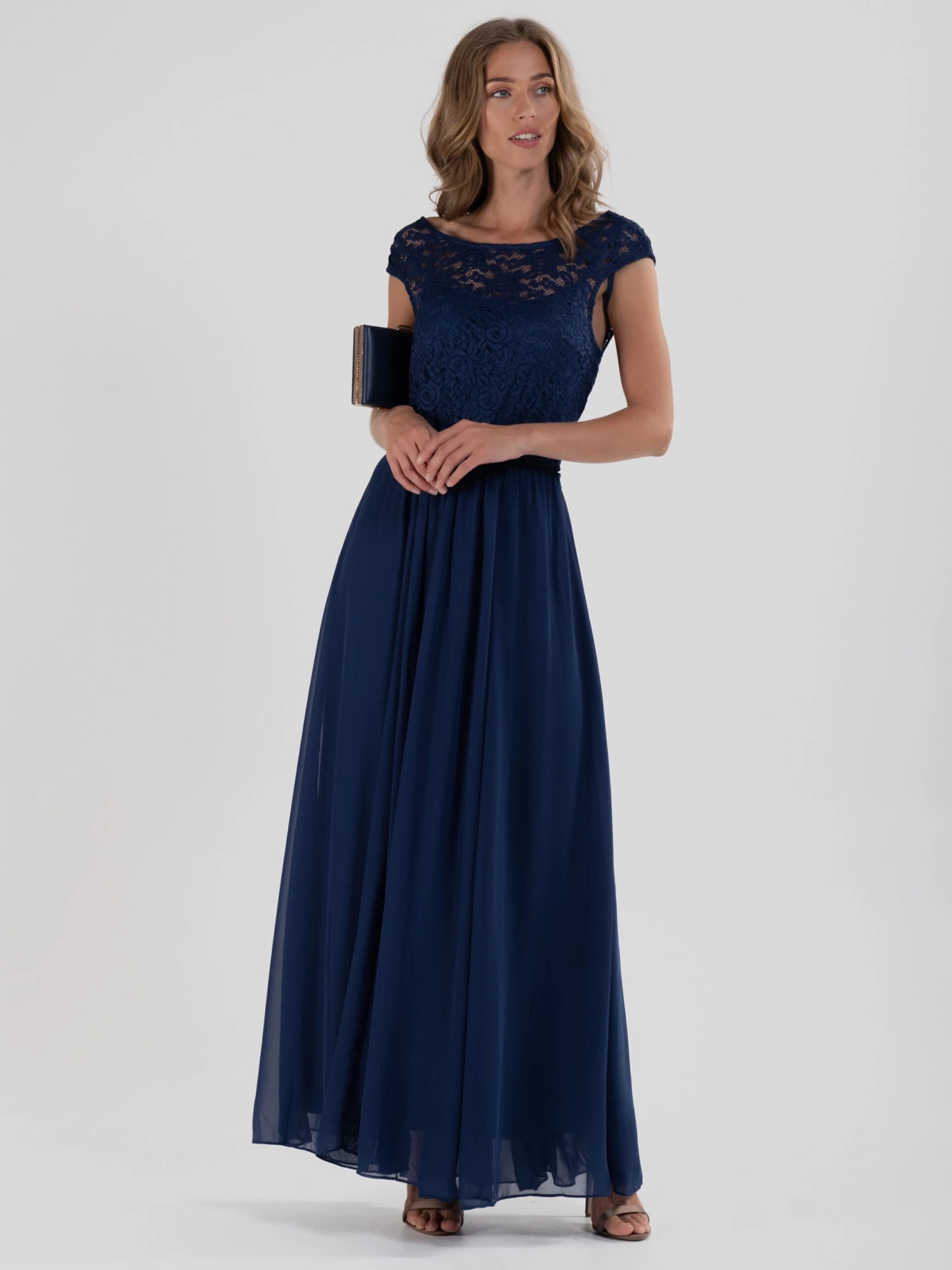 Basia Bridesmaid Lace Bodice Maxi Dress, Navy 3 Basia Bridesmaid Lace Bodice Maxi Dress, Navy