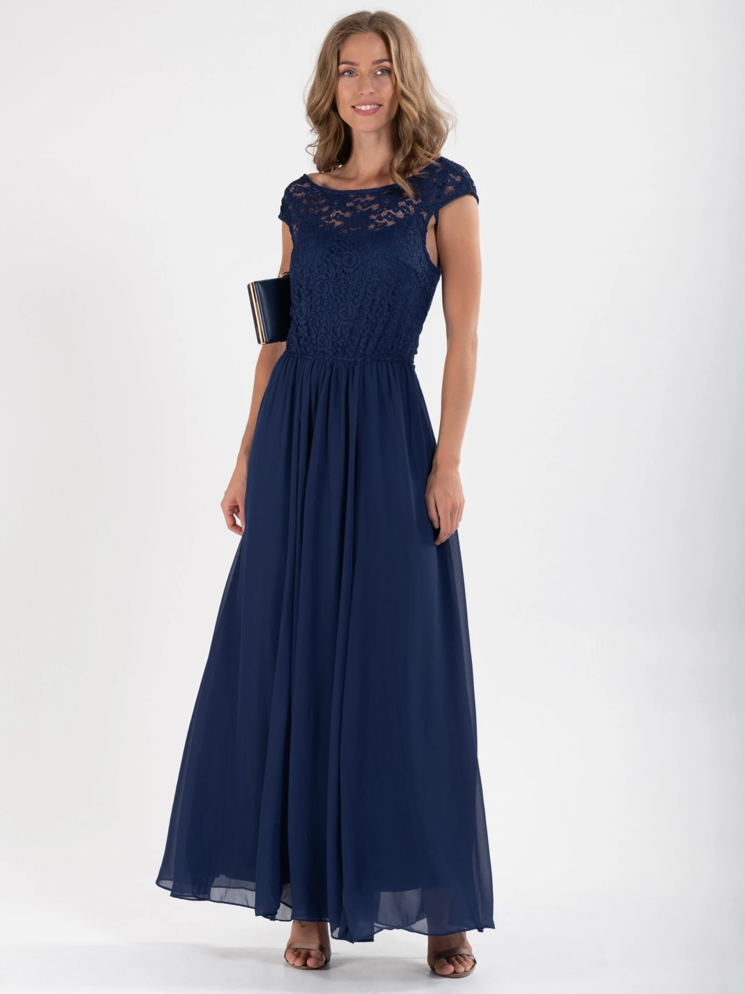 Basia Bridesmaid Lace Bodice Maxi Dress, Navy 5 Basia Bridesmaid Lace Bodice Maxi Dress, Navy - Image 3