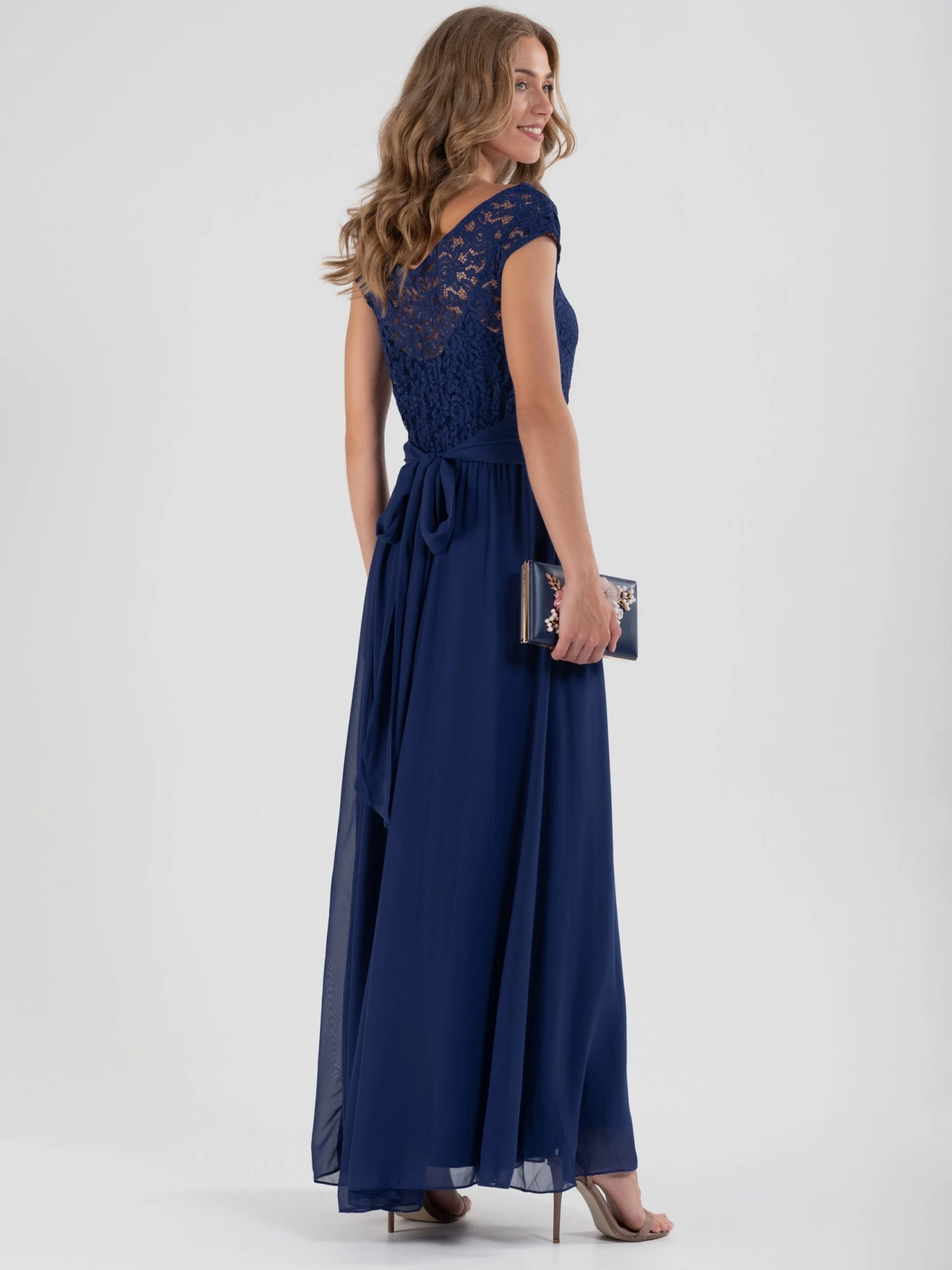 Basia Bridesmaid Lace Bodice Maxi Dress, Navy 4 Basia Bridesmaid Lace Bodice Maxi Dress, Navy - Image 2