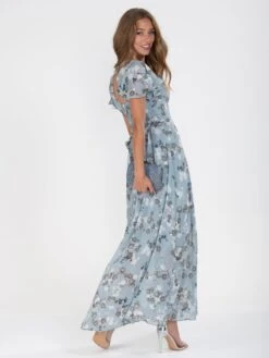 Flare Sleeve Chiffon Maxi Dress, Grey Floral -Miha Dresses Shop DSC 7433