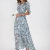 Puff Sleeve Chiffon Maxi Dress, Blue Floral -Miha Dresses Shop DSC 7467