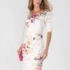 Retro Floral Print Half Sleeve Dress, Pink Floral