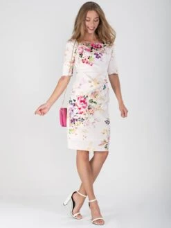 Retro Floral Print Half Sleeve Dress, Pink Floral -Miha Dresses Shop DSC 9600