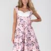 Retro Crossover Bust Swing Dress, Pink Floral