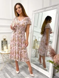 Viviana Mesh Midi Dress, Light Pink -Miha Dresses Shop DW 8373LightPink 8