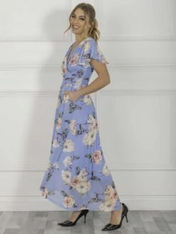 Jolie Moi Eliza Dip Hem Mesh Maxi Dress, Blue Floral -Miha Dresses Shop E 13312BlueFloral 9