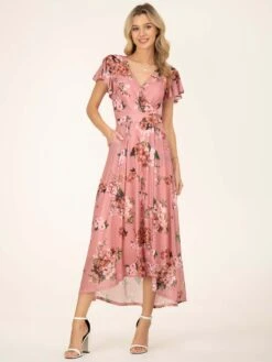 Jolie Moi Eliza Dip Hem Mesh Maxi Dress, Mauve -Miha Dresses Shop E 13312 Mauve 6