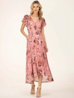 Jolie Moi Eliza Dip Hem Mesh Maxi Dress, Mauve -Miha Dresses Shop E 13312 Mauve 8
