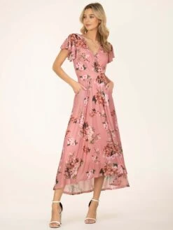 Jolie Moi Eliza Dip Hem Mesh Maxi Dress, Mauve -Miha Dresses Shop E 13312 Mauve 9