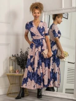 Evita Floral Print Maxi Jersey Dress, Floral Abstract -Miha Dresses Shop F621 137 FloralAbstract 1