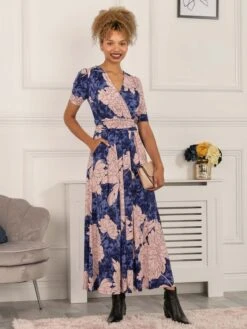 Evita Floral Print Maxi Jersey Dress, Floral Abstract -Miha Dresses Shop F621 137 FloralAbstract 2