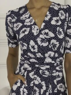 Evita Floral Print Maxi Jersey Dress, Navy White Floral -Miha Dresses Shop F621 137 NavyWhiteFloral 4