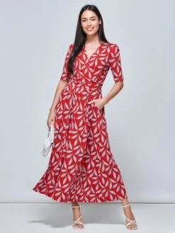 Coleen Wrap Maxi Dress, Red Leafy -Miha Dresses Shop FD621133 REDLEAFY 1