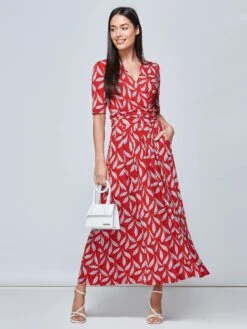 Coleen Wrap Maxi Dress, Red Leafy -Miha Dresses Shop FD621133 REDLEAFY 4