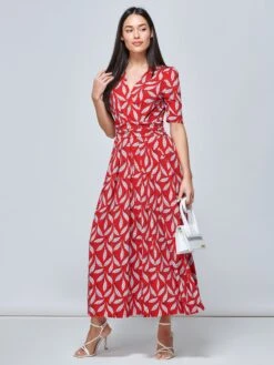 Coleen Wrap Maxi Dress, Red Leafy -Miha Dresses Shop FD621133 REDLEAFY 5