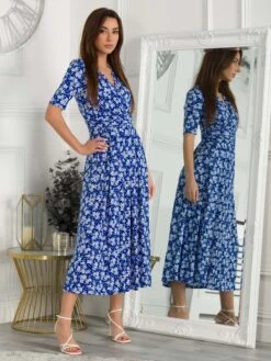 Coleen Wrap Maxi Dress, Blue Floral -Miha Dresses Shop FD621133 BlueFloral 1