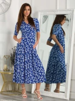 Coleen Wrap Maxi Dress, Blue Floral -Miha Dresses Shop FD621133 BlueFloral 2