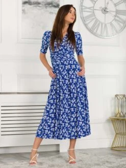 Coleen Wrap Maxi Dress, Blue Floral -Miha Dresses Shop FD621133 BlueFloral 4