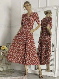 Coleen Wrap Maxi Dress, Red Leafy -Miha Dresses Shop FD621133 RedLeafy 1