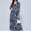 Geometric Print Long Sleeve Maxi Dress, Navy Geo 1 Geometric Print Long Sleeve Maxi Dress, Navy Geo -Miha Dresses Shop G5041331 NavyGeo 4