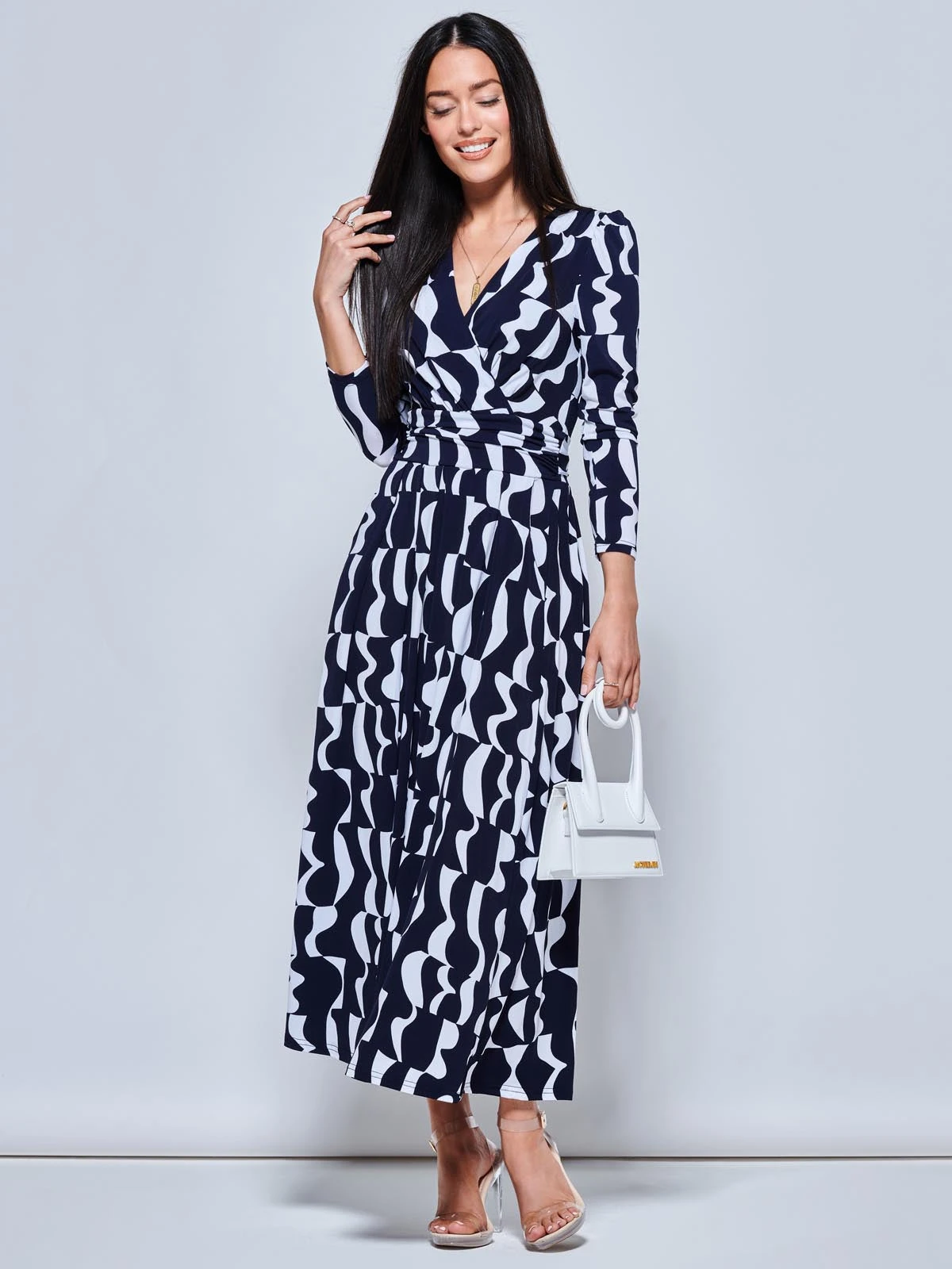 Geometric Print Long Sleeve Maxi Dress, Navy Geo 7 Geometric Print Long Sleeve Maxi Dress, Navy Geo - Image 5