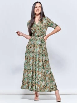 Saniya Print Jersey Maxi Dress, Green Animal -Miha Dresses Shop G621 137 GreenAnimal 4