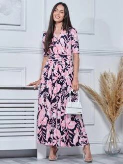 Saniya Print Jersey Maxi Dress, Navy Orange Floral -Miha Dresses Shop G621 137 NavyOrangeFloral 4