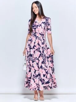 Saniya Print Jersey Maxi Dress, Navy Orange Floral -Miha Dresses Shop G621 137 NavyOrangeFloral 5