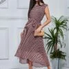 Pleated Chiffon High-Low Maxi Dress, Pink Geo -Miha Dresses Shop GE106907 PinkGeo 1