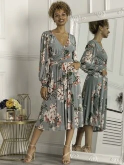 Gianna Long Sleeve Mesh Dress, Dusty Green -Miha Dresses Shop GH 2378 DustyGreen 1