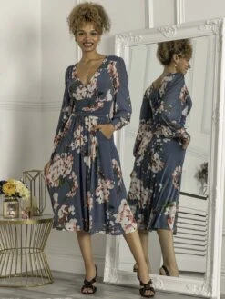 Gianna Long Sleeve Mesh Dress, Teal -Miha Dresses Shop GH 2378 Teal 3