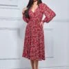 Jolie Moi Gianna Long Sleeve Mesh Midi Dress, Wine Floral -Miha Dresses Shop GH 2378 WineFloral 5