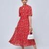 Jolie Moi Carina Key Hole Mesh Midi Dress, Red Floral -Miha Dresses Shop GY 2389 RedFloral 1