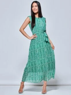 Hollyn Pleated Chiffon Maxi Dress, Green Abstract -Miha Dresses Shop H 106 05 GreenAbstract 1