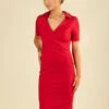 Half Sleeve Cross Front Pencil Dress, Red -Miha Dresses Shop H 153 1 Red 2