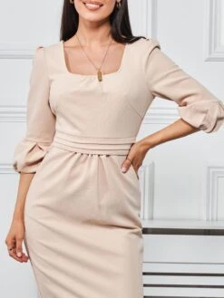 Bell Sleeve Boat Neck Pencil Dress, Oyster -Miha Dresses Shop H 156 2L Oyster 3