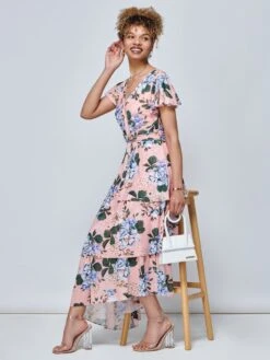 Danica Tiered Hem Mesh Maxi Dress, Pink Multi 12 Danica Tiered Hem Mesh Maxi Dress, Pink Multi -Miha Dresses Shop HBA 5373 PinkMulti 4