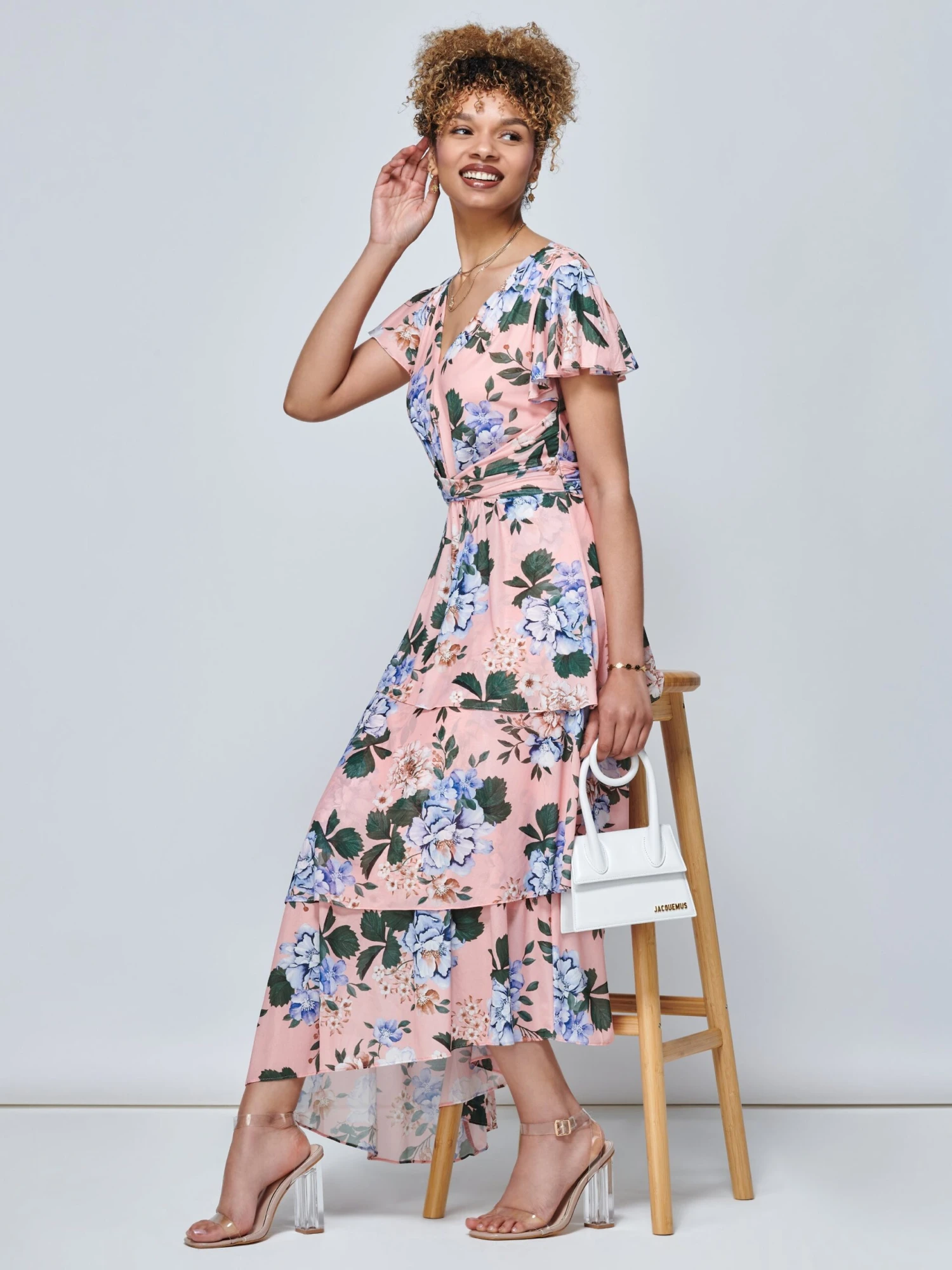 Danica Tiered Hem Mesh Maxi Dress, Pink Multi 6 Danica Tiered Hem Mesh Maxi Dress, Pink Multi - Image 4