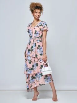 Danica Tiered Hem Mesh Maxi Dress, Pink Multi 13 Danica Tiered Hem Mesh Maxi Dress, Pink Multi -Miha Dresses Shop HBA 5373 PinkMulti 5