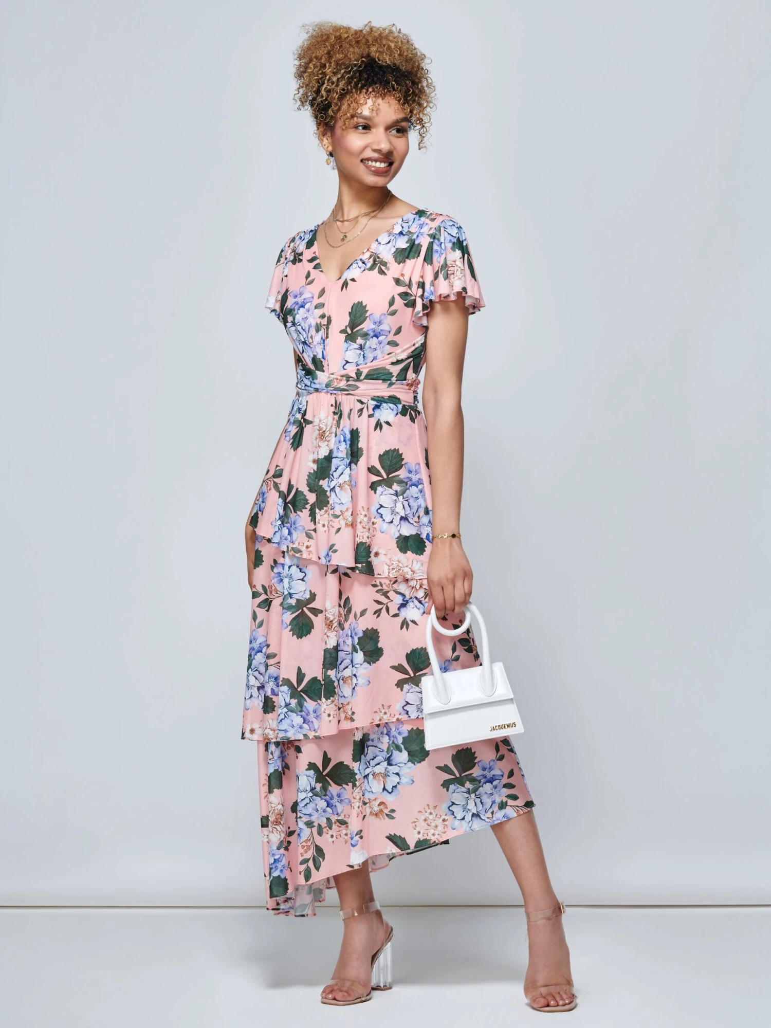 Danica Tiered Hem Mesh Maxi Dress, Pink Multi 7 Danica Tiered Hem Mesh Maxi Dress, Pink Multi - Image 5