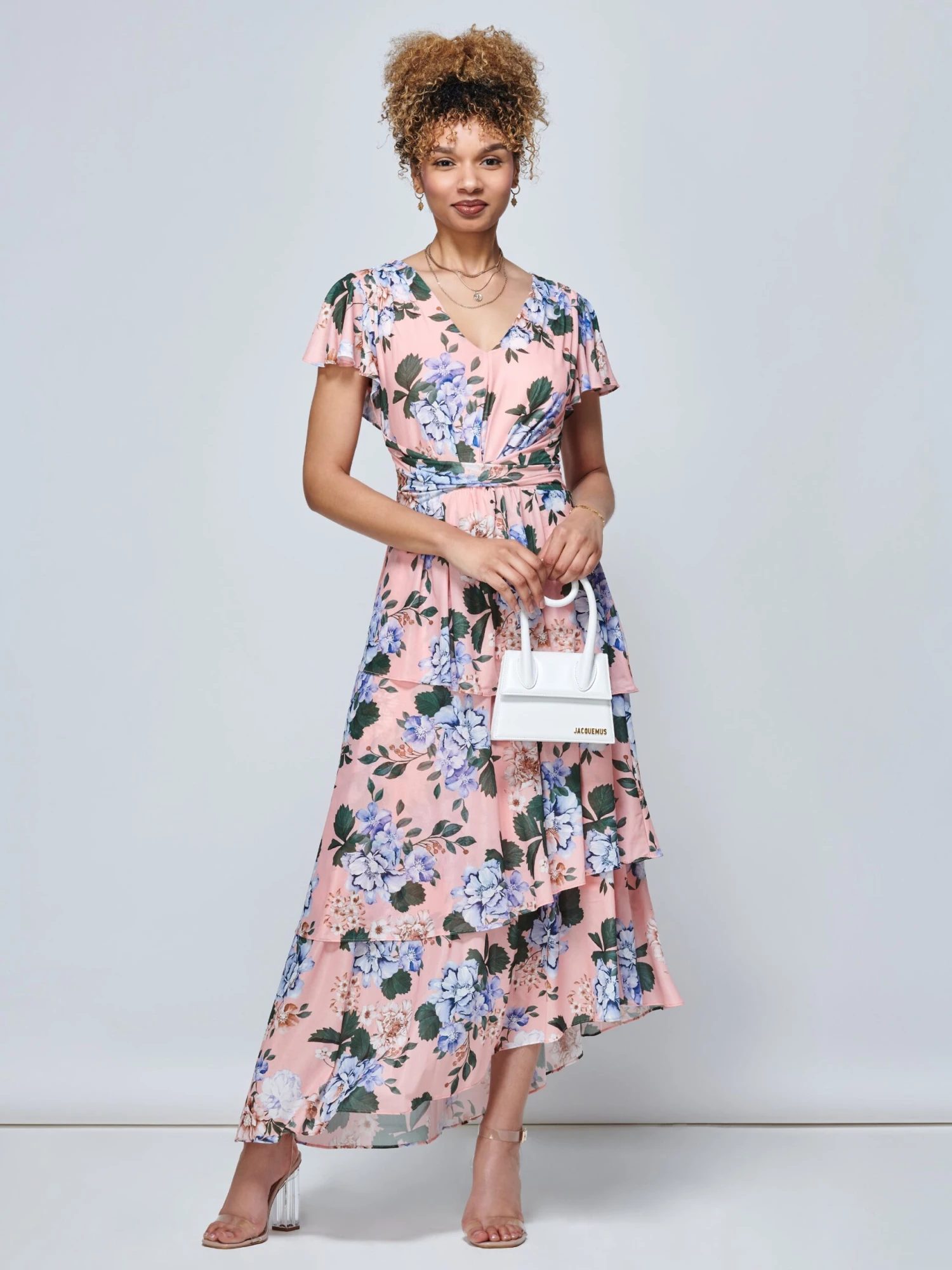 Danica Tiered Hem Mesh Maxi Dress, Pink Multi 8 Danica Tiered Hem Mesh Maxi Dress, Pink Multi - Image 6