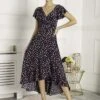 Luciana Frilly Dipped Hem Dress, Navy Polka Dot