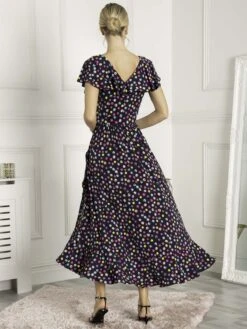 Luciana Frilly Dipped Hem Dress, Navy Polka Dot -Miha Dresses Shop HG 9270 NavyPolkaDot 4